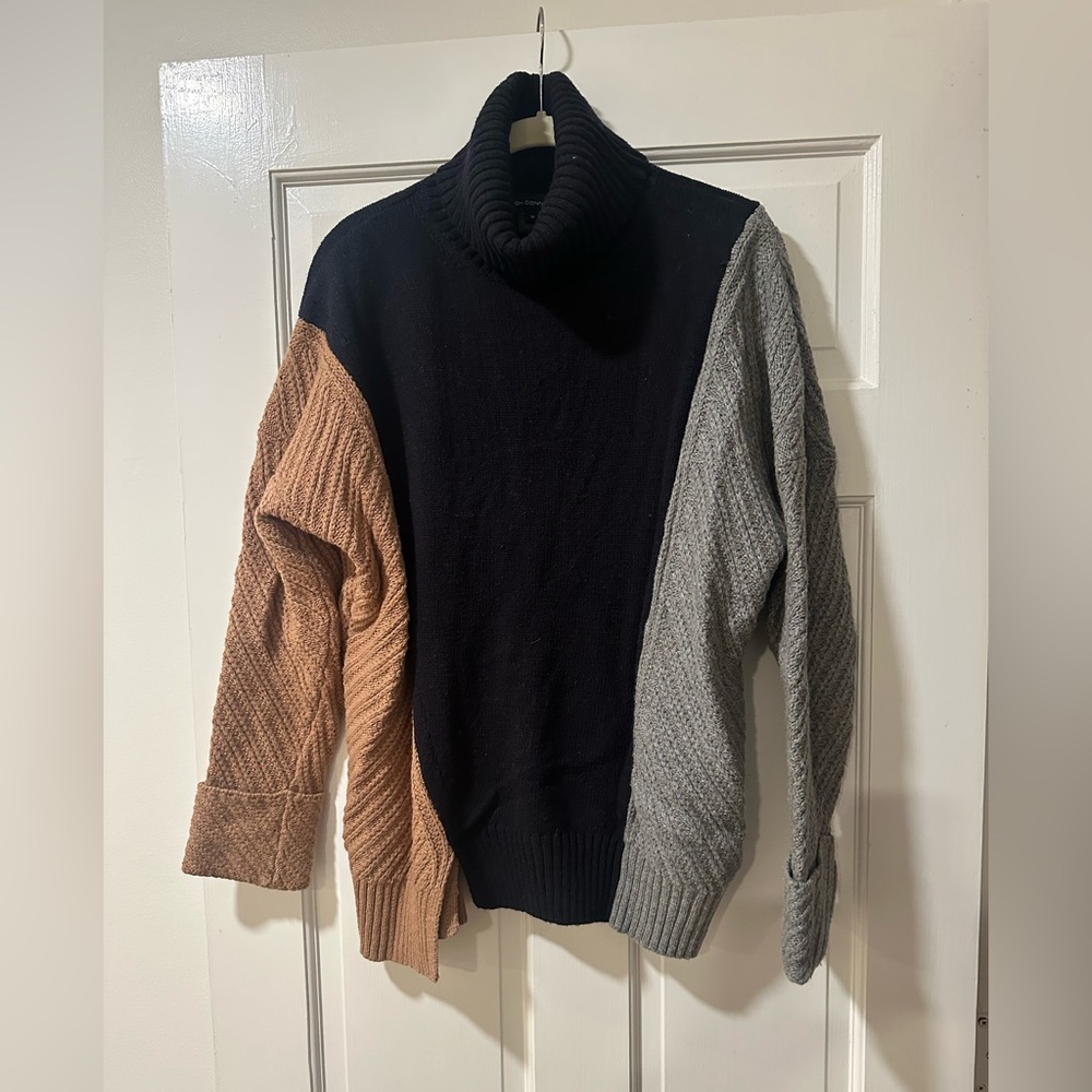 French Connection turtleneck Gray, and Brown Colorblock Sweater